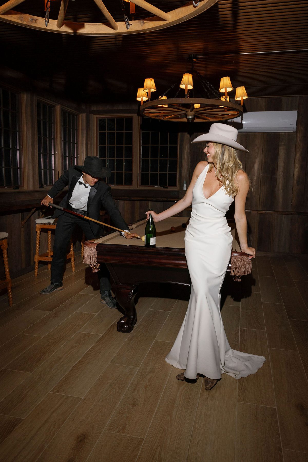 The couple at the billiards table at night