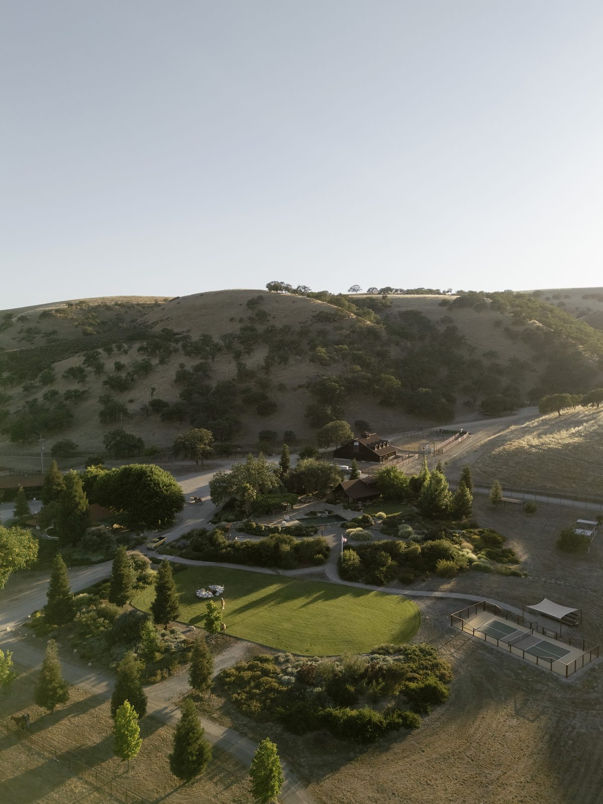 The estate gardens and lawn from above