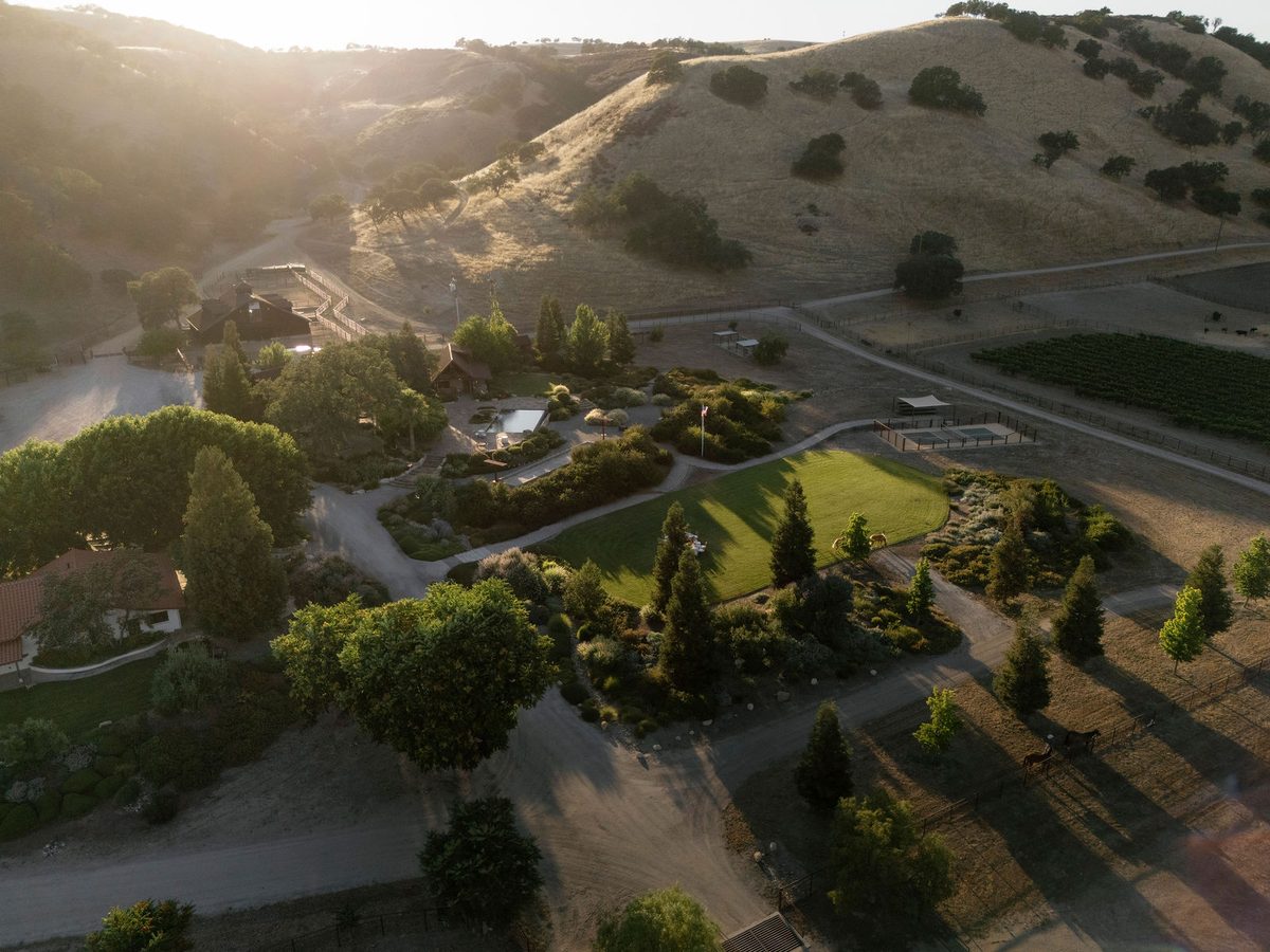 The estate from the air in the last of the evening sun